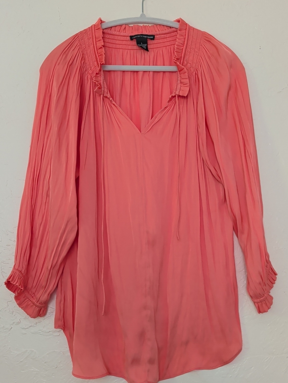 Chelsea & Theodore Coral Pink Pleated-Detail Tunic